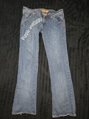 Apple Bottoms Women's Denim Bootcut Jeans in Blue with White Script